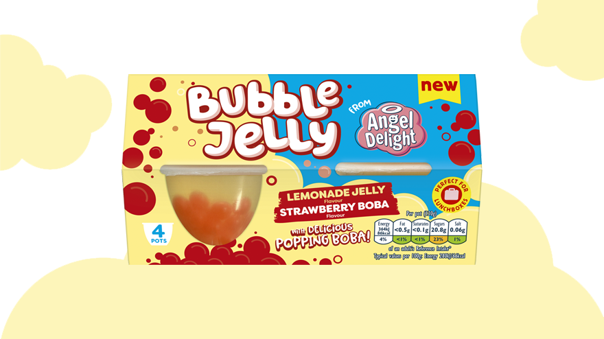 Angel Delight Lemonade Jelly and Strawberry Boba Bubble Dessert Snack Pot x4