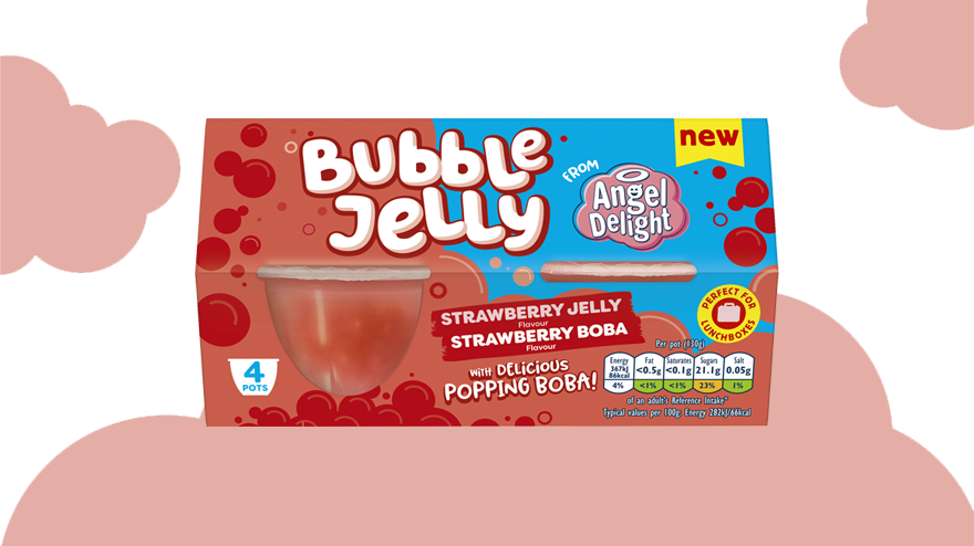 Angel Delight Strawberry Jelly and Strawberry Boba Bubble Dessert Snack Pot x4