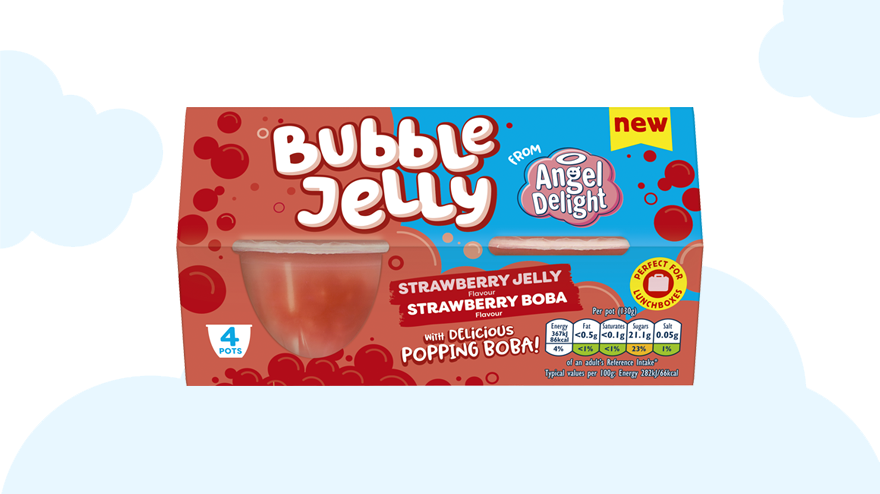 Angel Delight Strawberry Jelly and Strawberry Boba Bubble Dessert Snack Pot x4